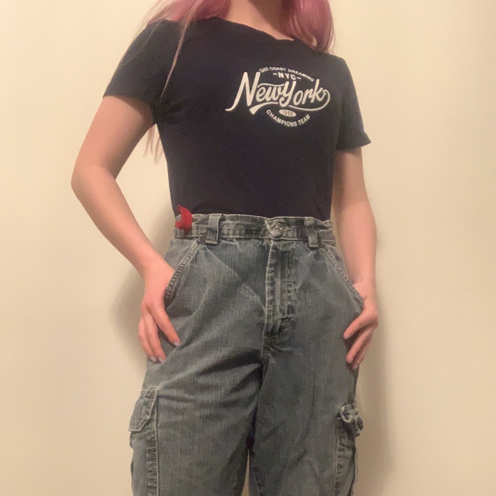 New York Cropped Navy Blue Baby Tee Crop Top